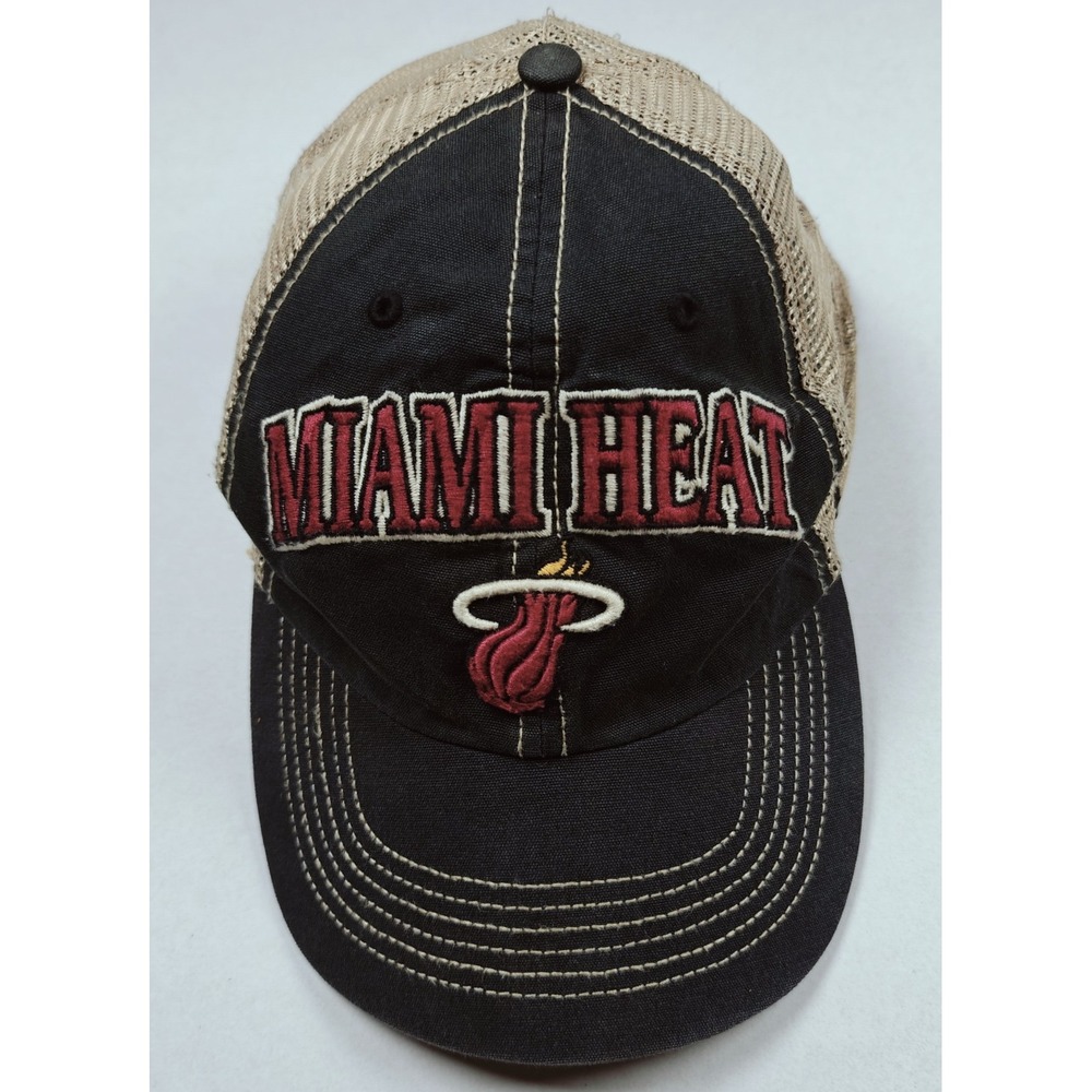 NBA‎ Miami Heat Trucker Hat Black Tan Mesh Snapback Basketball Cap OSFA